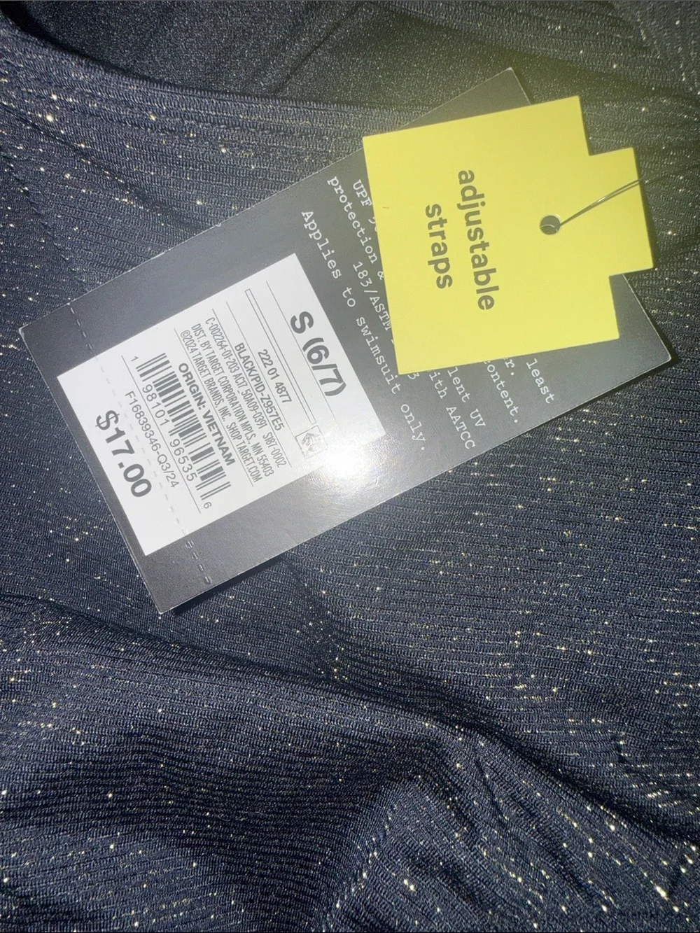 Little Girls' One Piece Swimsuit Black w/ Gold Shimmer Accents Small 6/7 NWT